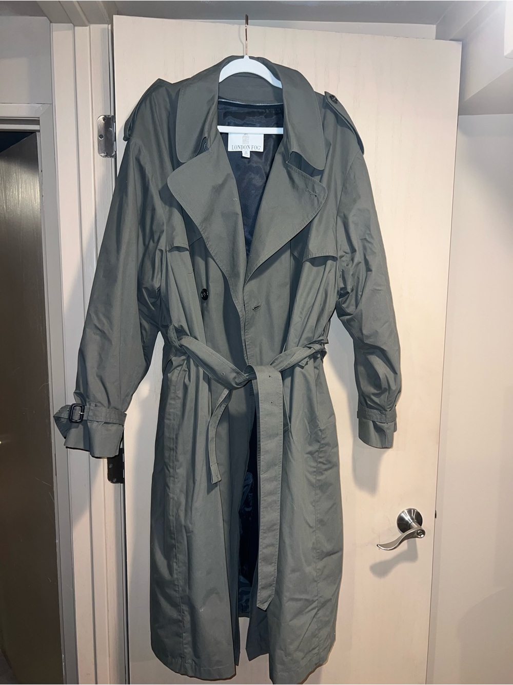 London Fog Olive Green Trench Coat with Belt